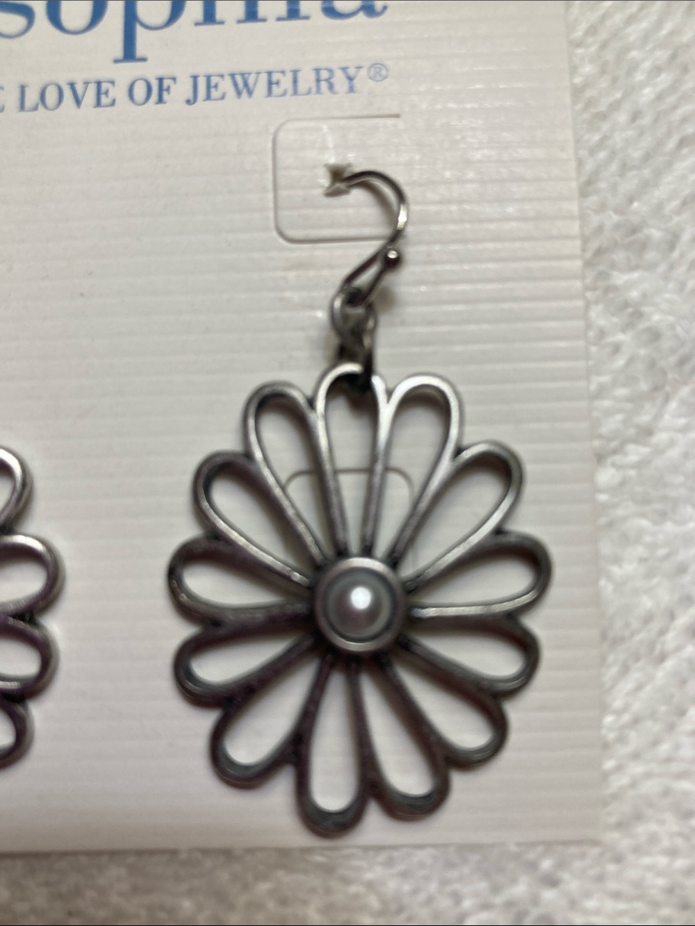 Lia Sophia Silver Daisy Outline Drop Earrings - Picture 2 of 4